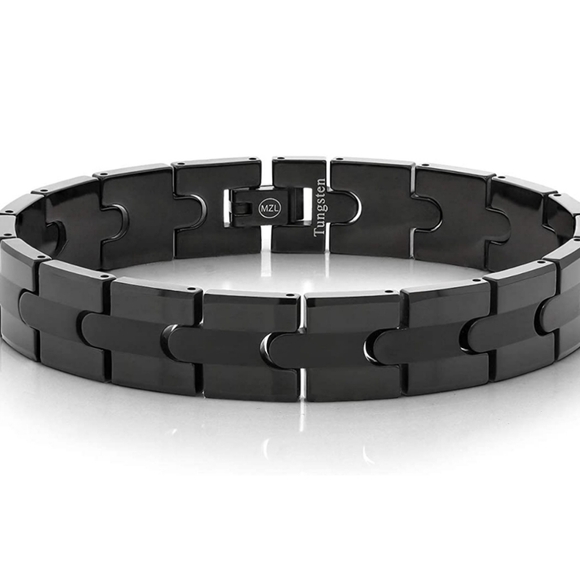 MENS Black Tungsten Carbide Bracelet Gift Anniversary Fathers Day Wedding - Picture 1 of 3
